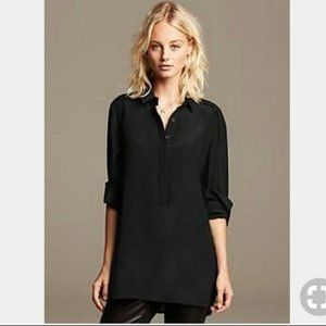 Banana Republic 100% Silk Black Button Down Top